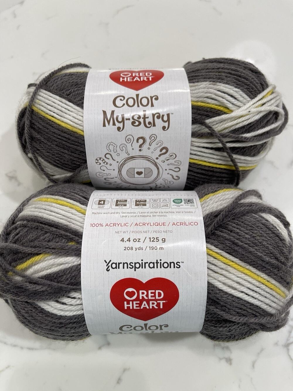Red Heart 3010 Gray Yellow Mix Acrylic Yarn 4.4 oz 125 g 208 yds 190 m #4 Med